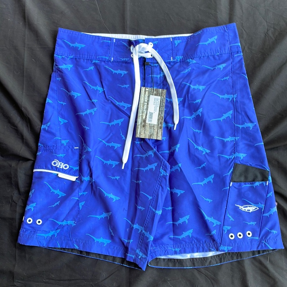 OHO Old Harbor Outfitters Schoolie Board Shorts in Bright Blue Size 34 NWT